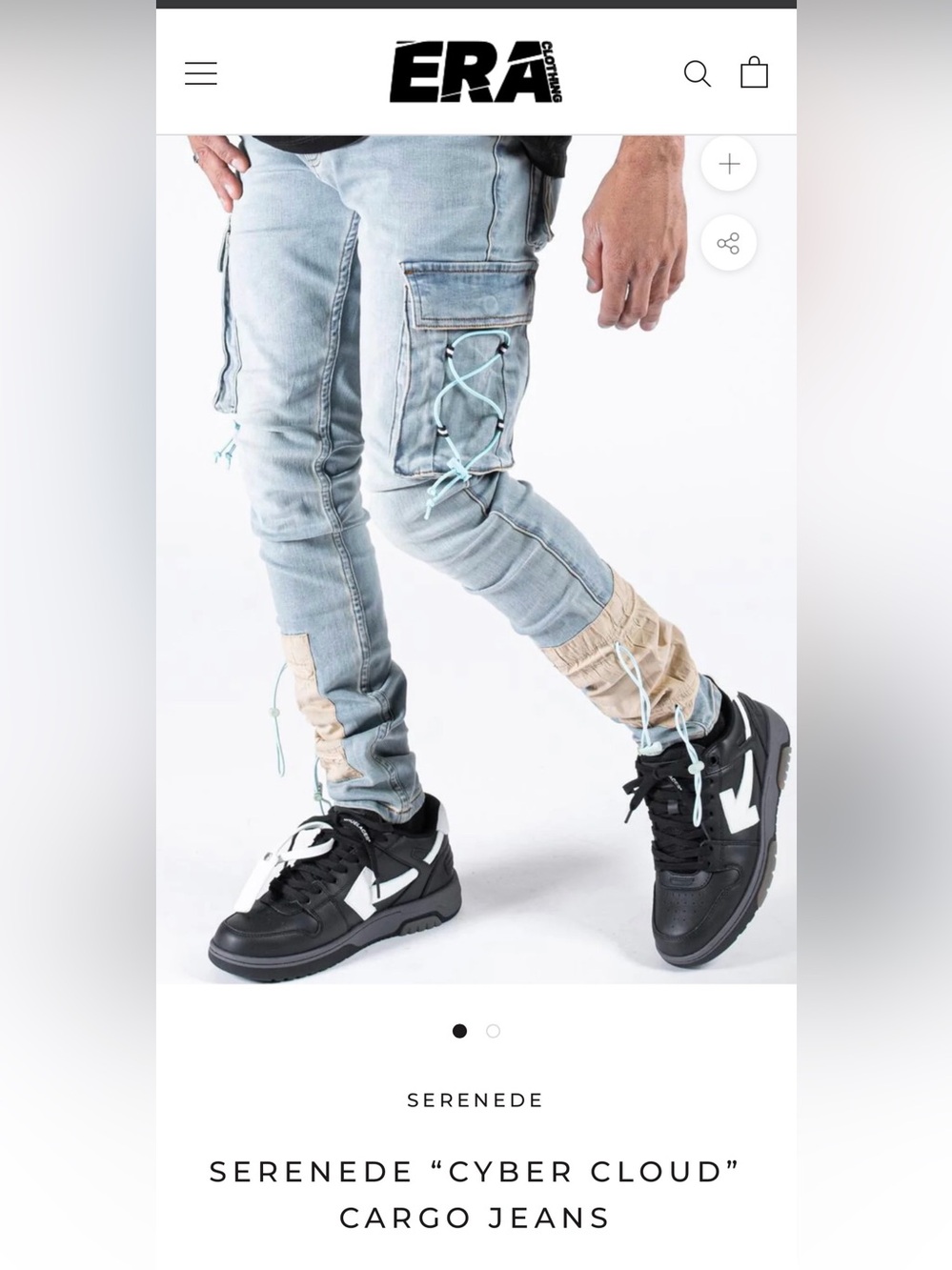 Cyber Cloud Light Blue Skinny Cargo Jeans with Tan Accents